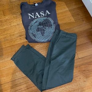 Spring Outfit Nasa sweatshirt and olive chinos